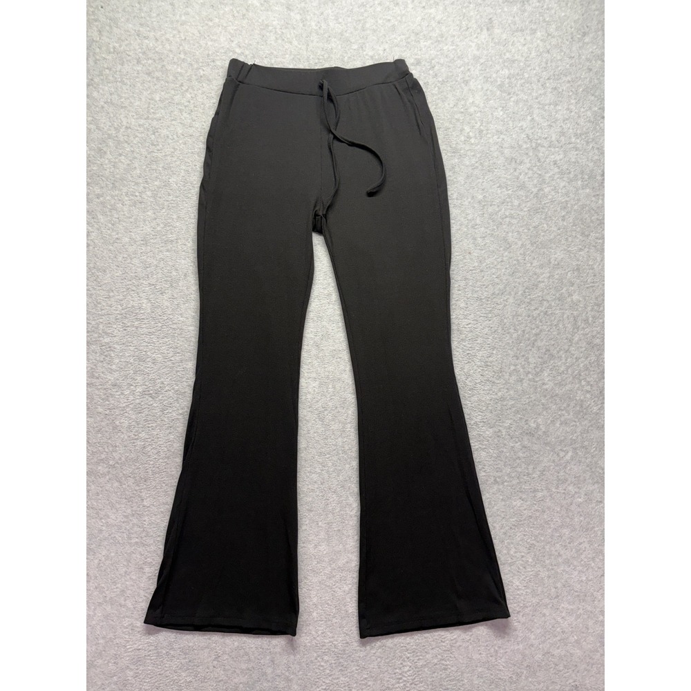 SHEIN Black Ribbed Knit Flare Pants Drawstring High Waist Bell Bottom Small